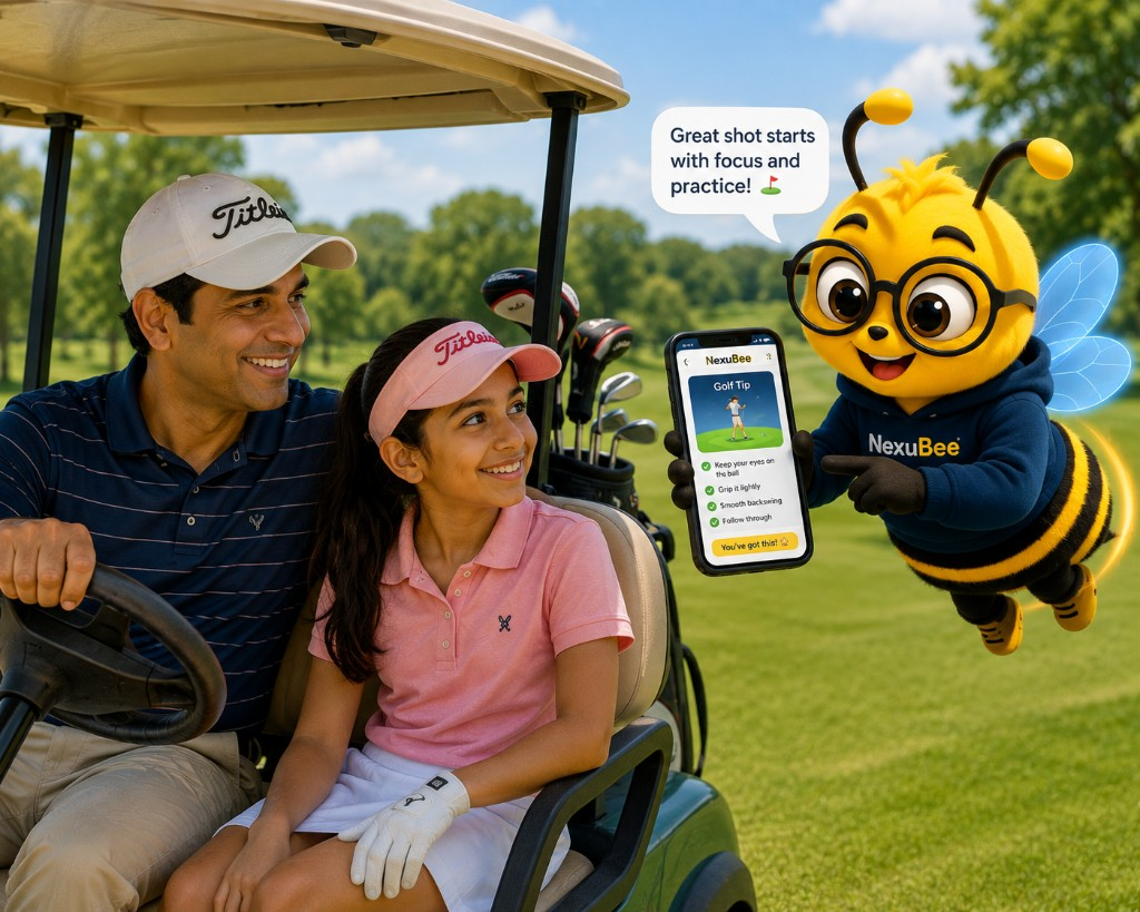 Father and daughter enjoying golf together — family time beyond homework stress
